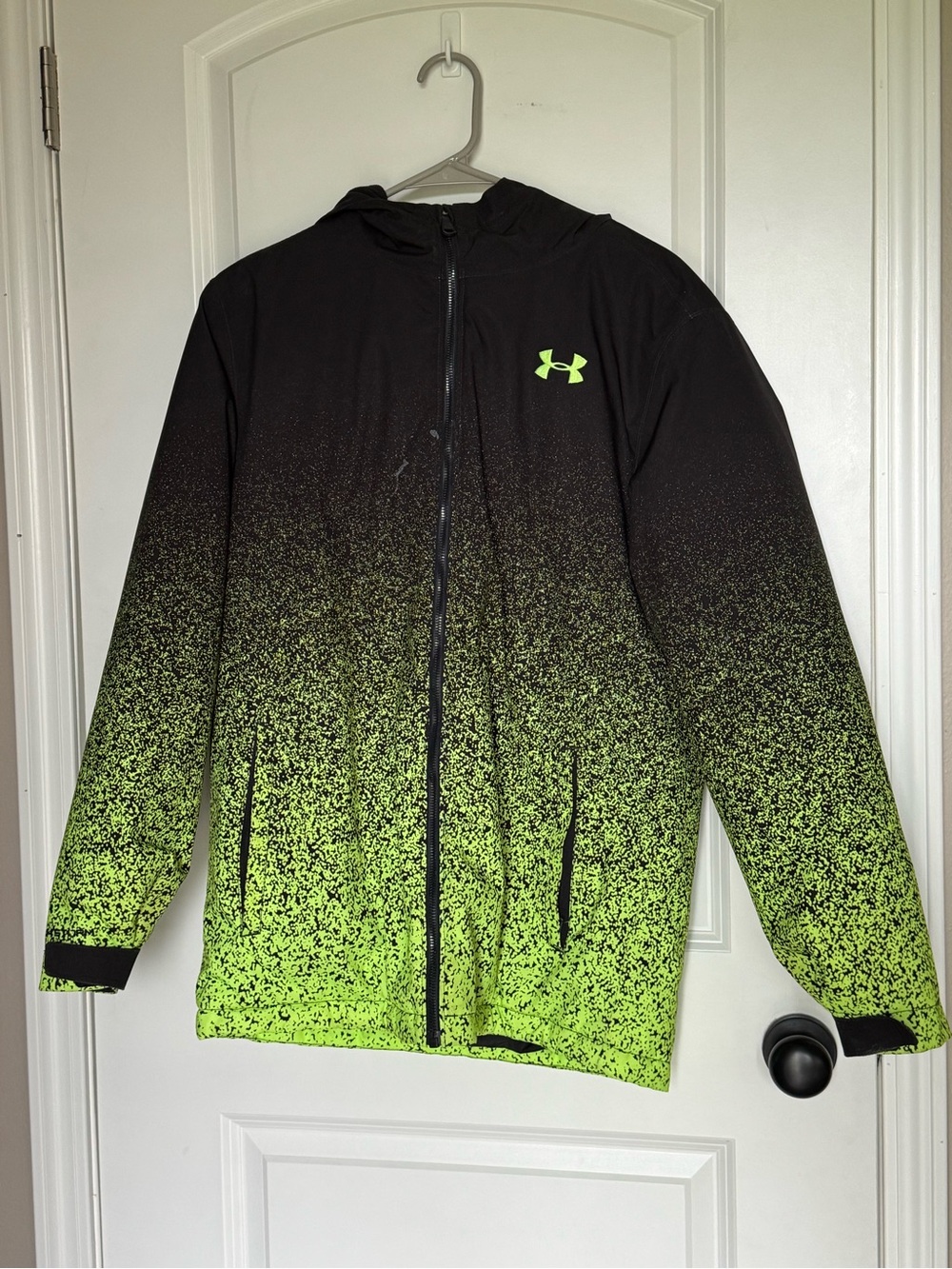 Under Armour Black to Neon Green Gradient Hooded Puffer Jacket